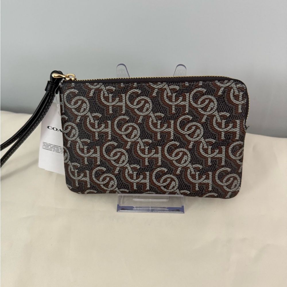 Coach Corner Zip Monogram Wristlet
